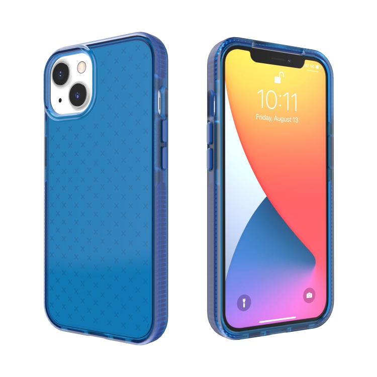 

Grid Pattern Shockproof Transparent TPU Phone Case For iPhone 13 mini(Blue)