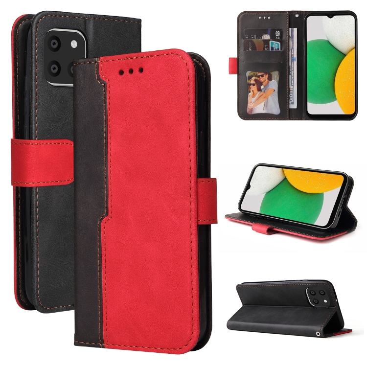 

For Samsung Galaxy A03 Global Stitching-Color Flip Leather Phone Case with Holder(Red)