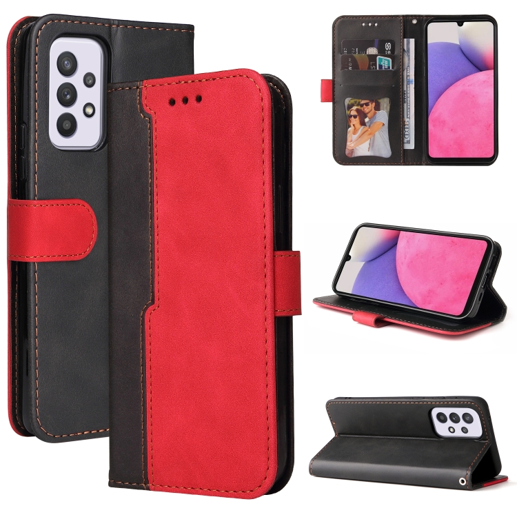 

For Samsung Galaxy A33 5G Stitching-Color Flip Leather Phone Case with Holder(Red)