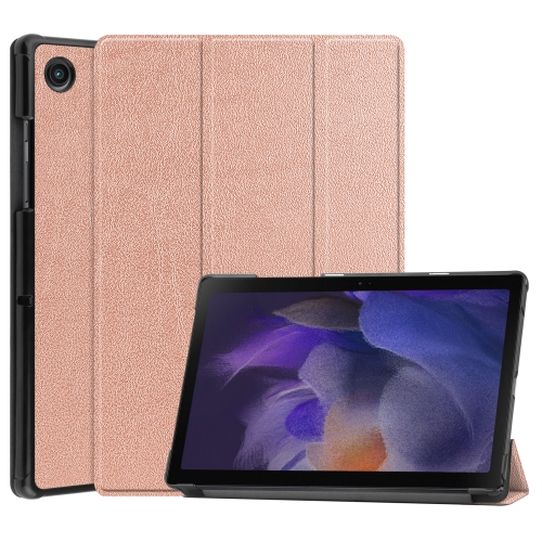 

For Samsung Galaxy Tab A8 2021 Three-folding Holder Custer Texture Leather Tablet Case(Rose Gold)