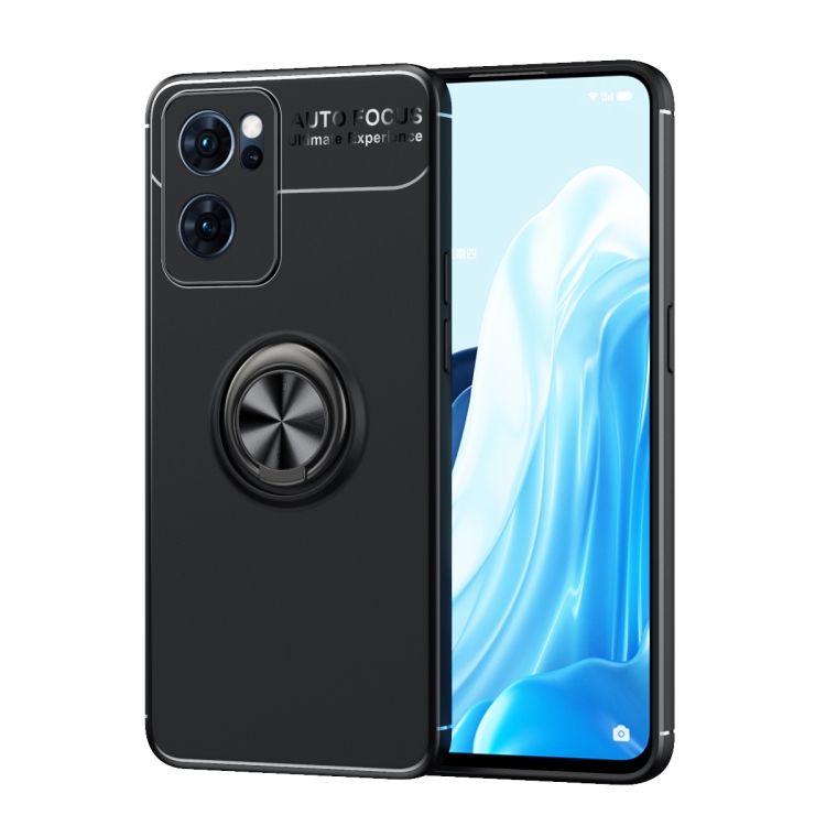 

For OPPO Reno7 5G Metal Ring Holder 360 Degree Rotating TPU Phone Case(Black)