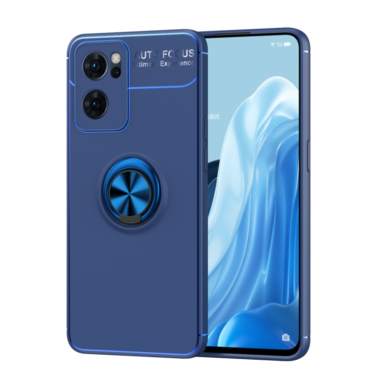 

For OPPO Reno7 5G Metal Ring Holder 360 Degree Rotating TPU Phone Case(Blue)