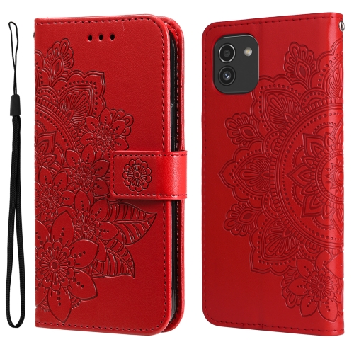 

For Samsung Galaxy A03 Global 7-petal Flowers Embossing Pattern Horizontal Flip CasePhone Case(Red)