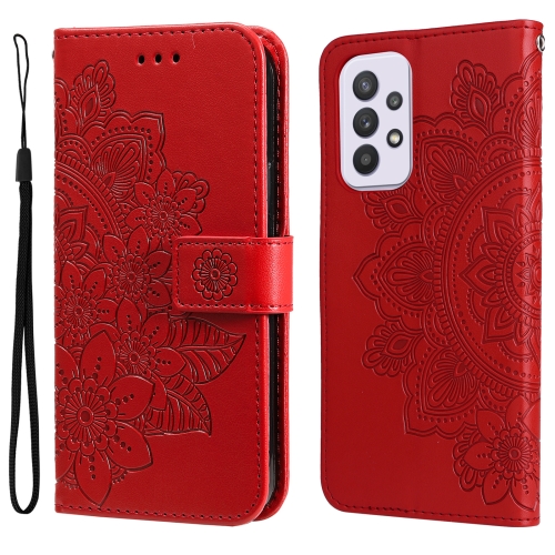 

For Samsung Galaxy A33 5G 7-petal Flowers Embossing Pattern Horizontal Flip CasePhone Case(Red)