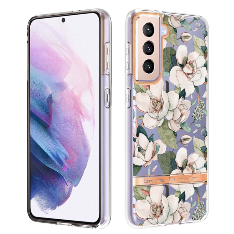

For Samsung Galaxy S21+ 5G Flowers and Plants Series IMD TPU Phone Case(Green Gardenia)