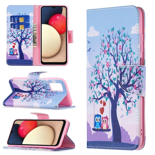 

For Samsung Galaxy A03s 166mm Colored Drawing Leather Phone Case(Owl)