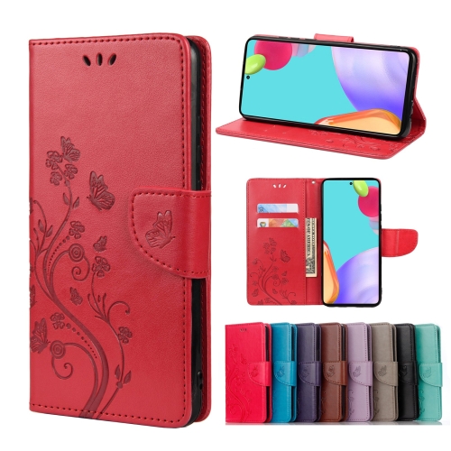 

For Samsung Galaxy A33 5G Butterfly Flower Pattern Horizontal Flip Leather Phone Case with Card Slot & Holder(Red)