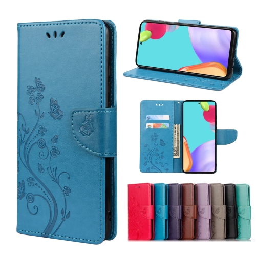 

For Samsung Galaxy A53 5G Butterfly Flower Pattern Horizontal Flip Leather Phone Case with Card Slot & Holder(Blue)