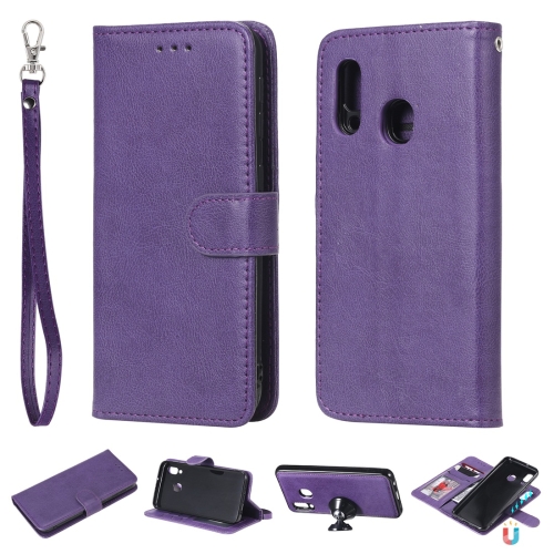 

For Galaxy A20e Solid Color Horizontal Flip Protective Case with Holder & Card Slots & Wallet & Photo Frame & Lanyard(Purple)