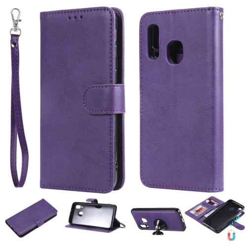 

For Galaxy A40 Solid Color Horizontal Flip Protective Case with Holder & Card Slots & Wallet & Photo Frame & Lanyard(Purple)