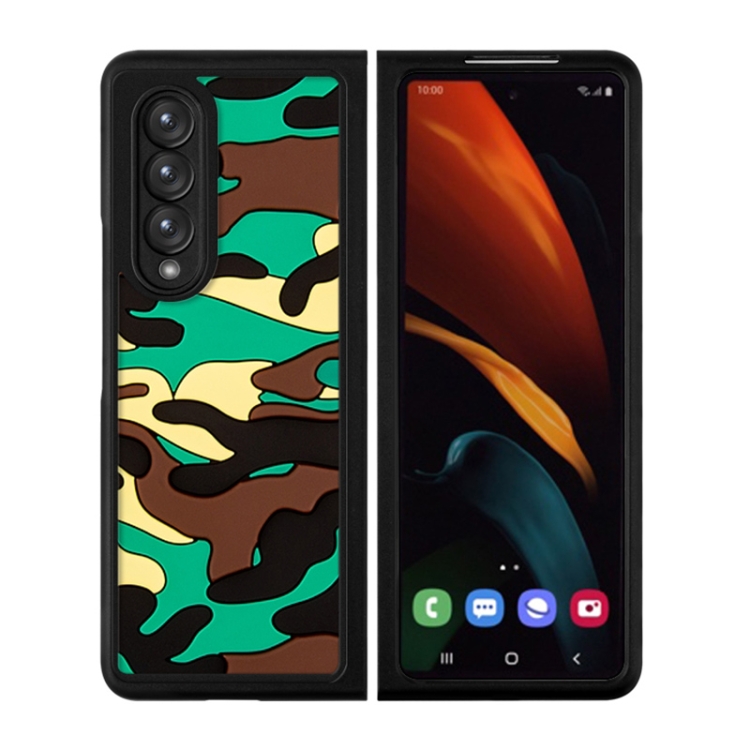 

For Samsung Galaxy Z Fold3 5G Camouflage Clouds Embossed Silicone Phone Case(Green+Yellow)