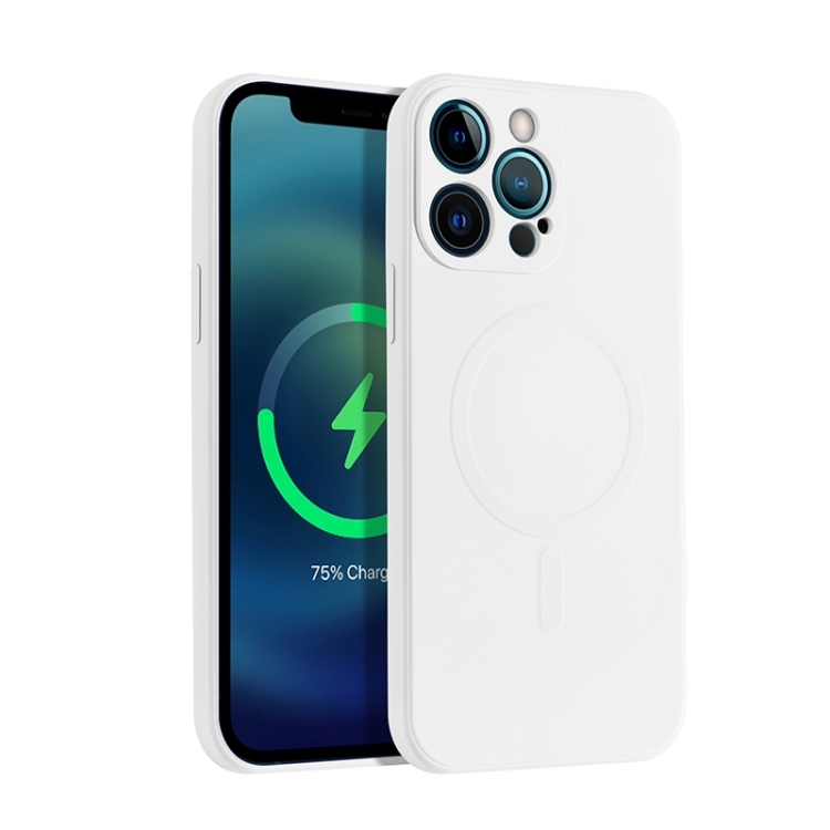 

For iPhone 12 Pro Max Liquid Silicone Full Coverage Magsafe Phone Case(White)