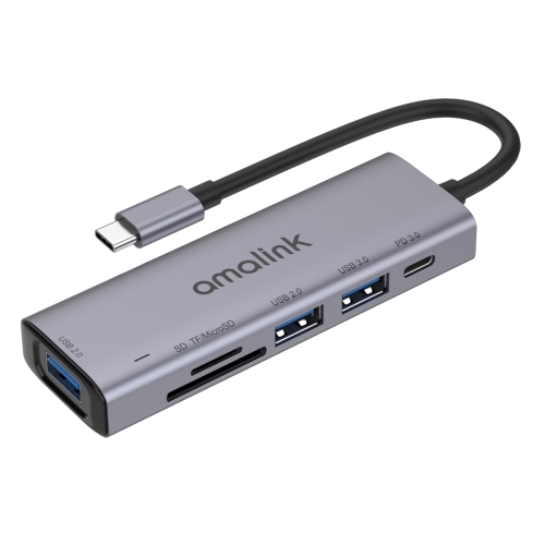 amalink 95120D Type-C / USB-C to SD/TF + 3 Ports USB + PD 3.0 Multi-function HUB (Grey)