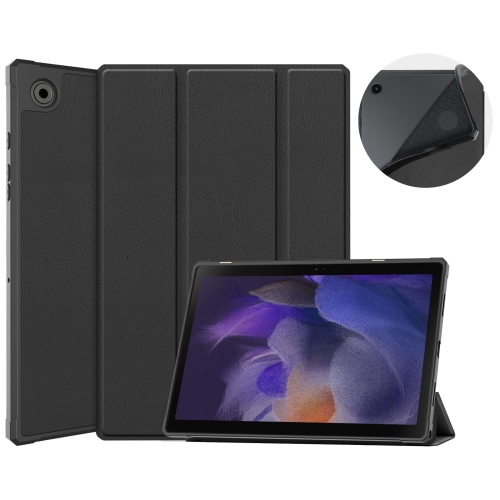 For Samsung Galaxy Tab A8 2021 SM-X205 3-Fold Holder Leather Tablet Case(Black) baterpak customized leather strap fold guide leather belt folder pressor strap guide parts 1pcs price
