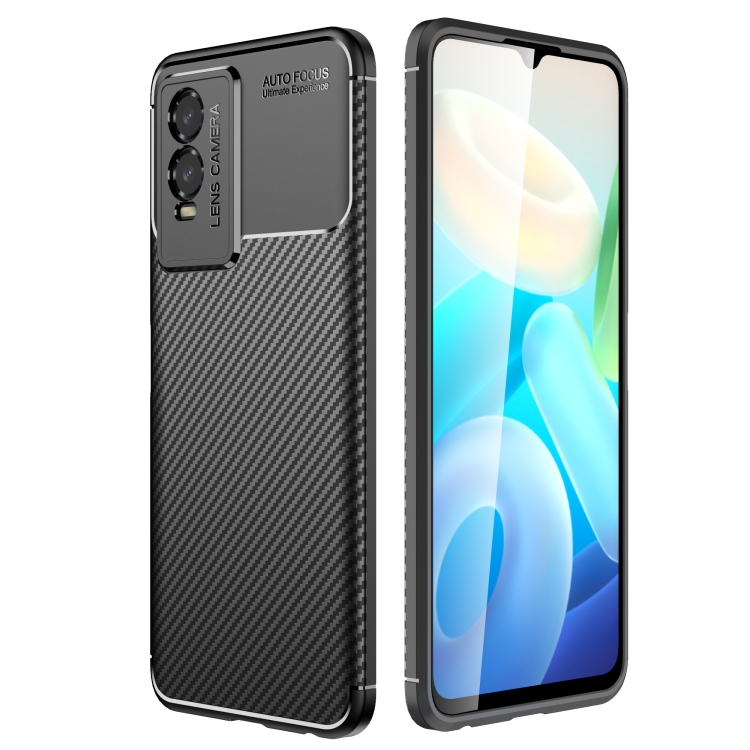 

For vivo Y76s Carbon Fiber Texture Shockproof TPU Phone Case(Black)