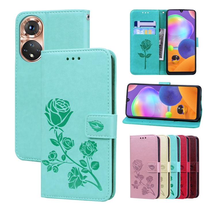 

For Honor 50 Rose Embossed Leather Phone Case(Green)