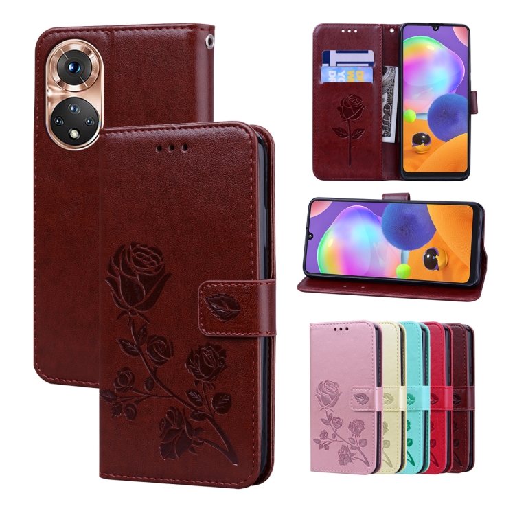 

For Honor 50 Rose Embossed Leather Phone Case(Brown)