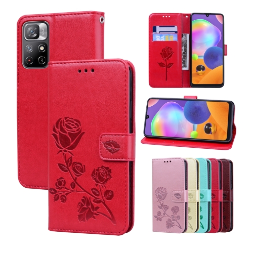 

For Xiaomi Redmi Note 11T 5G / Poco M4 Pro 5G Rose Embossed Leather Phone Case(Red)