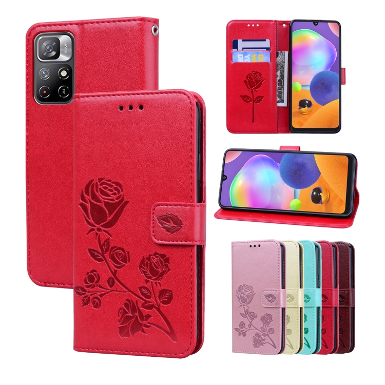 

For Xiaomi Redmi Note 11 Pro+ 5G Rose Embossed Leather Phone Case(Red)