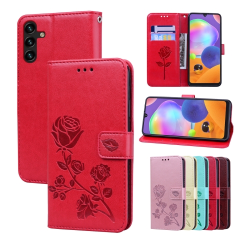 

For Samsung Galaxy A13 5G Rose Embossed Leather Phone Case(Red)