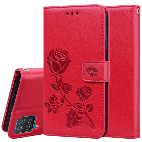 

For Samsung Galaxy A22 4G Rose Embossed Leather Phone Case(Red)