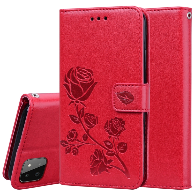 

For Samsung Galaxy A22 5G Rose Embossed Leather Phone Case(Red)