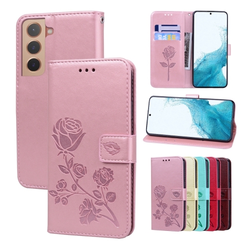 

For Samsung Galaxy S22 5G Rose Embossed Leather Phone Case(Rose Gold)