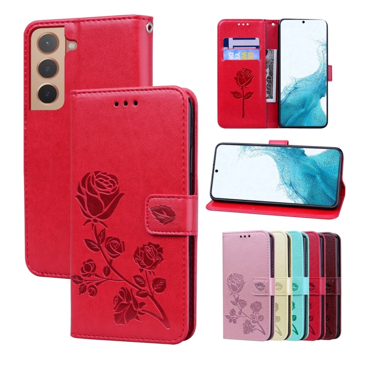 

For Samsung Galaxy S22+ 5G Rose Embossed Leather Phone Case(Red)