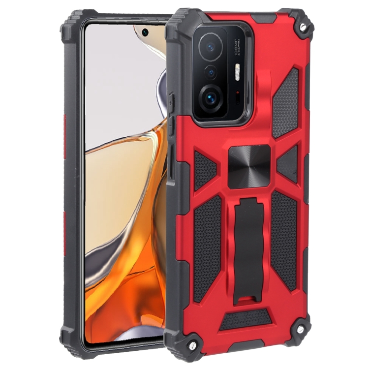 

For Xiaomi Mi 11T / 11T Pro Shockproof TPU + PC Magnetic Protective Phone Case with Holder(Red)