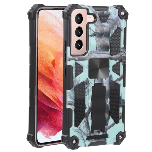 

For Samsung Galaxy S22 5G Camouflage Armor Shockproof TPU + PC Magnetic Protective Phone Case with Holder(Mint Green)