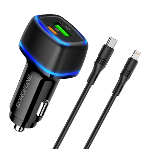 

Borofone BZ14A PD 20W USB-C / Type-C + QC 3.0 USB Ports Car Charger with Ambient Light + 1m USB-C / Type-C to 8 Pin Data Cable Set(Black)