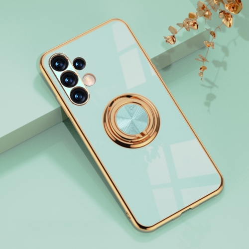 

For Samsung Galaxy A13 4G 6D Electroplating Silicone Phone Case with Ring Holder(Light Cyan)