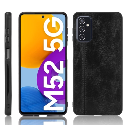 

For Samsung Galaxy M52 5G Sewing Cow Pattern Skin Phone Case(Black)