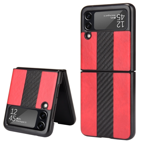 

For Samsung Galaxy Z Flip3 5G Litchi Texture + Carbon Fiber Phone Case(Red)