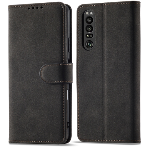 

For Sony Xperia 1 III Frosted Anti-theft Brush Horizontal Flip Leather Phone Case(Black)