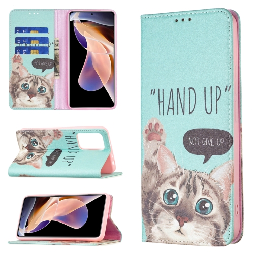 

For Xiaomi Redmi Note 11 Pro 5G / 11 Pro+ 5G Colored Drawing Pattern Invisible Magnetic Leather Phone Case(Cat)