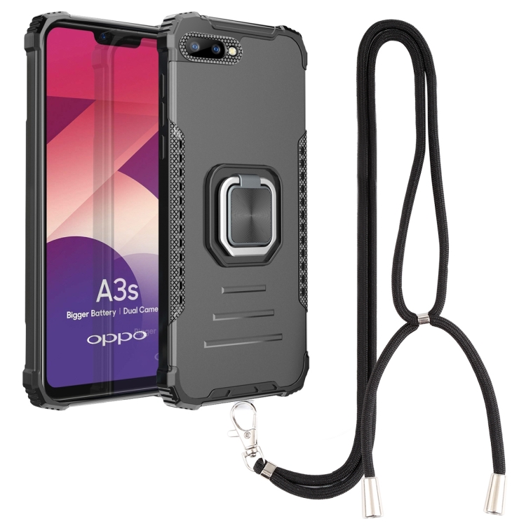 

For OPPO A3s / C1 / A5 / A12e Aluminum Alloy + TPU Phone Case with Lanyard(Black)