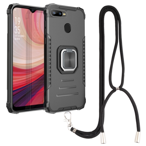 For OPPO A7 / A5S / A12 / A11K / F9 Aluminum Alloy + TPU Phone Case with Lanyard(Black), 6922856848516  - buy with discount