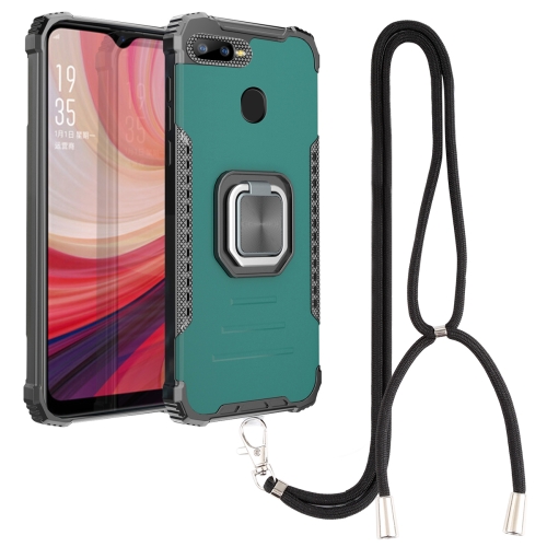 

For OPPO A7 / A5S / A12 / A11K / F9 Aluminum Alloy + TPU Phone Case with Lanyard(Green)