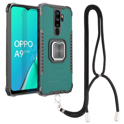 

For OPPO A9 2020 / A5 2020 Aluminum Alloy + TPU Phone Case with Lanyard(Green)