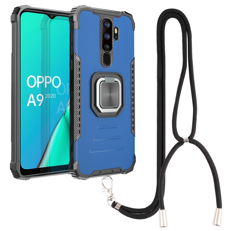 

For OPPO A9 2020 / A5 2020 Aluminum Alloy + TPU Phone Case with Lanyard(Blue)