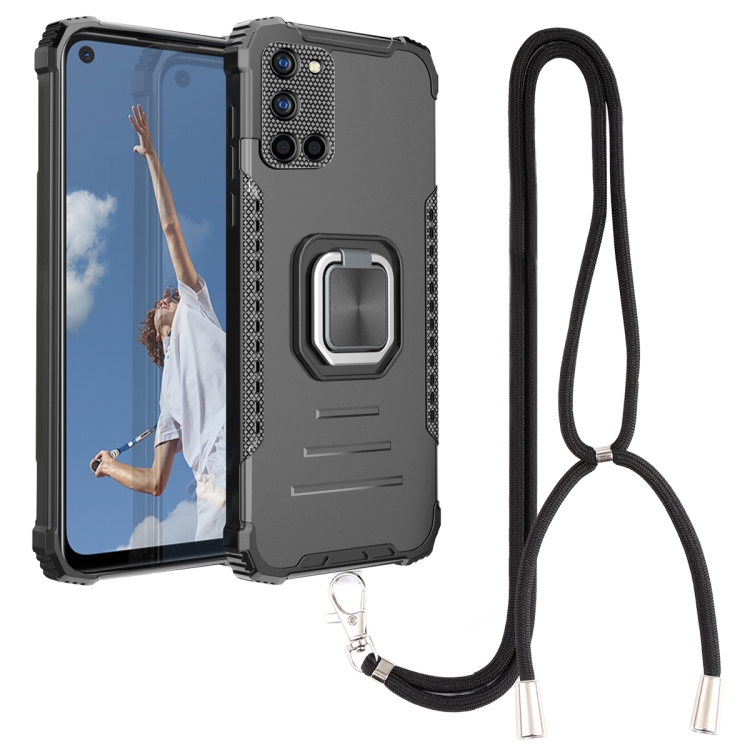 

For OPPO A52 / A92 / A72 Aluminum Alloy + TPU Phone Case with Lanyard(Black)