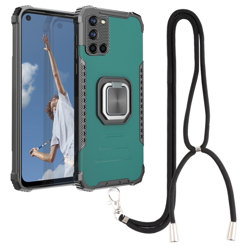 

For OPPO A52 / A92 / A72 Aluminum Alloy + TPU Phone Case with Lanyard(Green)