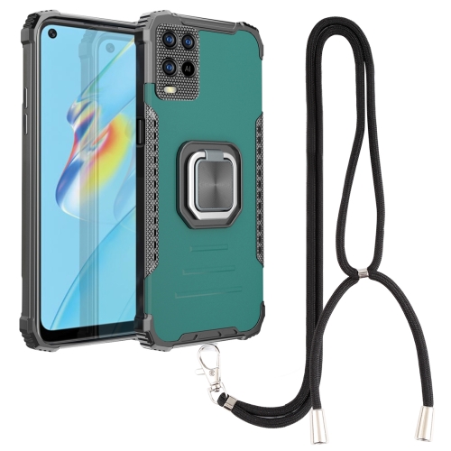 

For OPPO A54 4G Aluminum Alloy + TPU Phone Case with Lanyard(Green)