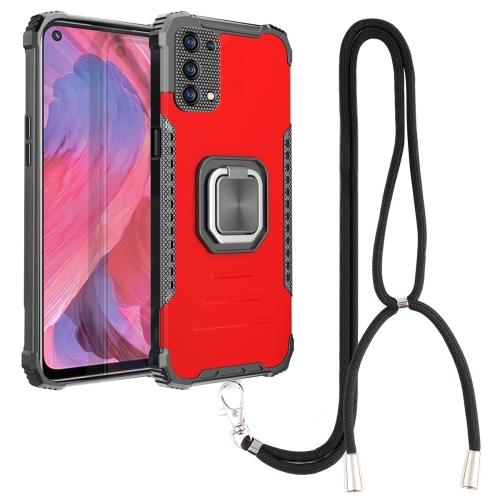 

For OPPO A93 5G / A74 5G / A54 5G Aluminum Alloy + TPU Phone Case with Lanyard(Red)