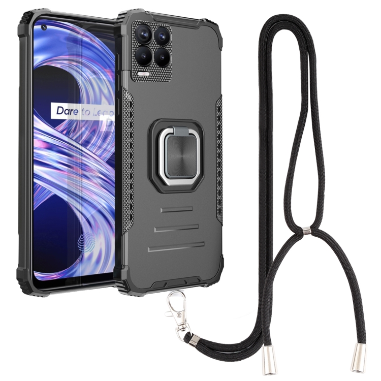 

For OPPO Realme 8 Pro Aluminum Alloy + TPU Phone Case with Lanyard(Black)