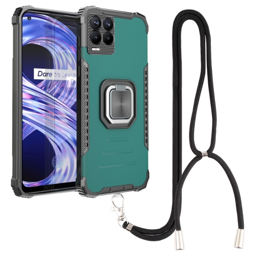 

For OPPO Realme 8 Pro Aluminum Alloy + TPU Phone Case with Lanyard(Green)