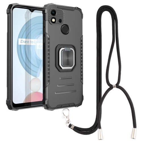 

For OPPO Realme C20 / C21 / C11 / C11 2021 Aluminum Alloy + TPU Phone Case with Lanyard(Black)
