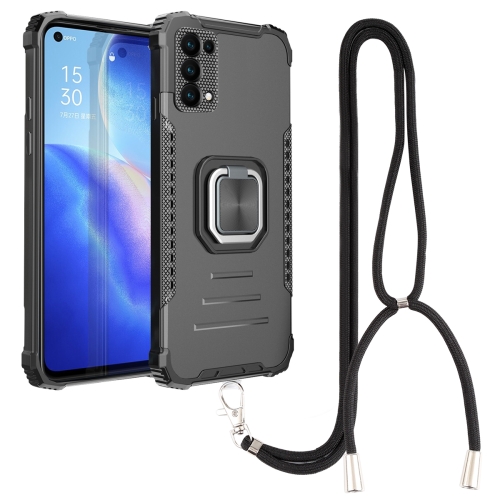 

For OPPO Reno5 Aluminum Alloy + TPU Phone Case with Lanyard(Black)