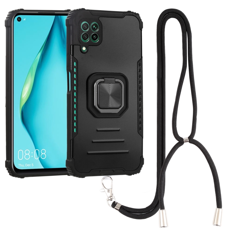 

For Huawei P40 Lite / nova 6 SE / nova 7i Aluminum Alloy + TPU Phone Case with Lanyard(Black)